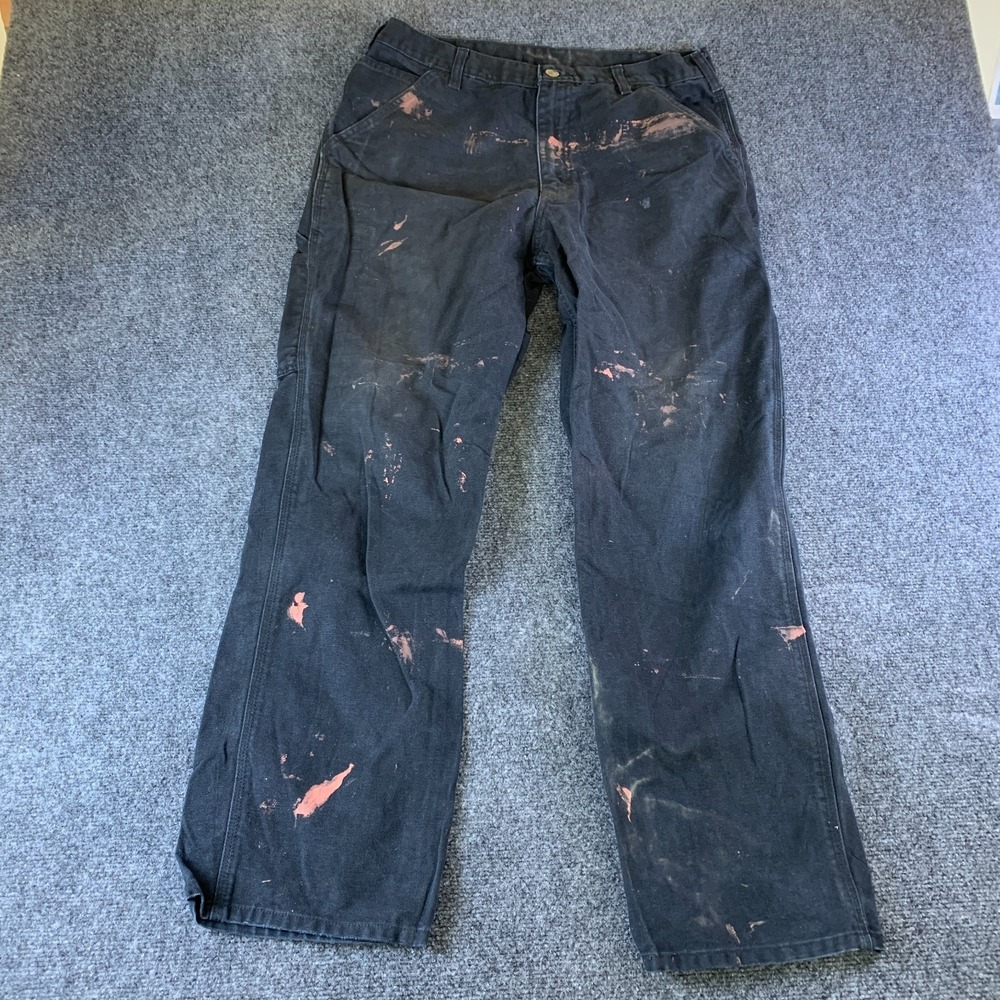 Carhartt Carpenter Pants Mens 34x32 Black Cotton Pockets Loose Fit Straight Leg